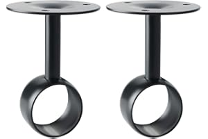 SAYAYO Support de Plafond pour Tringle à Rideau Support Barre Penderie Support de Fixation Réglable avec Vis pour Armoire et Rideau, Lot de 2, Finition Noire Matte en Acier Inoxydable, EFL6038B-2P