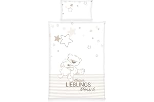 ‎HERDING Herding Baby Best Kleinkinder-Bettwäsche-Set, Jana Lieblingsmensch Wendemotiv, Bettbezug 100 x 135 cm, Kopfkissenbezug 40 x 60 cm, Baumwolle/Renforcé