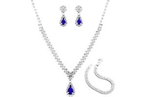 FDEETY 3 Piece Wedding Bridal Jewellery Set Combo Donna Metallo con Diamanti Collana Orecchini Bracciale Combo Modelli Moda Pendolare Luce Stile Lusso