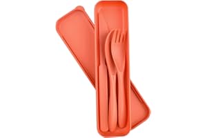 CUAYAES Camping Cutlery Set for 1, Portable Travel Cutlery Set with Case, Reusable Plastic Cutlery Knife Fork Spoon Set, for Lunch Box Picnic Work School or Daily Use (Orange)