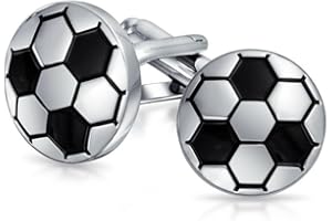 BLING JEWELRY Mens Deportes Fan Coach Negro Esmalte Blanco Fútbol Ball Gemelos Para Hombres Ejecutivo Camisa Gemelos Bala Bisagra De Vuelta De Plata Tono De Latón