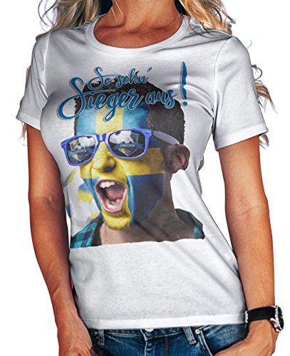 Stylotex Damen / Girlie T-Shirt So sehn Sieger aus Shout for Schweden, Farbe:weiss;Größe:L