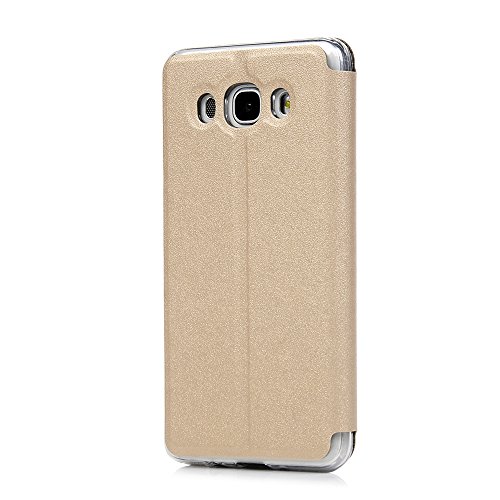 Samsung Galaxy J5 2016 Hülle Galaxy J5 (2016) Wallet Case YOKIRIN PU Leder Wallet Case Folio Schutzhülle Tasche Handytasche Schale Handycover Ledertasche Backcover Flip Cover mit Standfunktion im Bookstyle Fenster Gold - 3