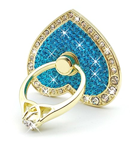 Samidy Universal Phone Ring Stand Holder UCLL Romantic Heart Crystal Finger Grip 360 Degree Rotating Ring Grip Cell Phone and Tablets Anti Drop Ring for iPhone iPad Samsung LG HUAWEI SONY (Blue)