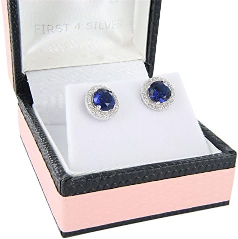 Insignia Jewllery Ladies Silver Stone Set Deep Blue Cubic Zirconia Stud Earrings Rhodium Plated