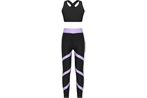 CHICTRY Enfant Fille Ensemble de Sport Danse Crop Top Dos Croisées Débardeur Brassière de Sport Yoga Dos Nageur Haut et Pantalon Gym Fitness Dancewear 4-16 Ans