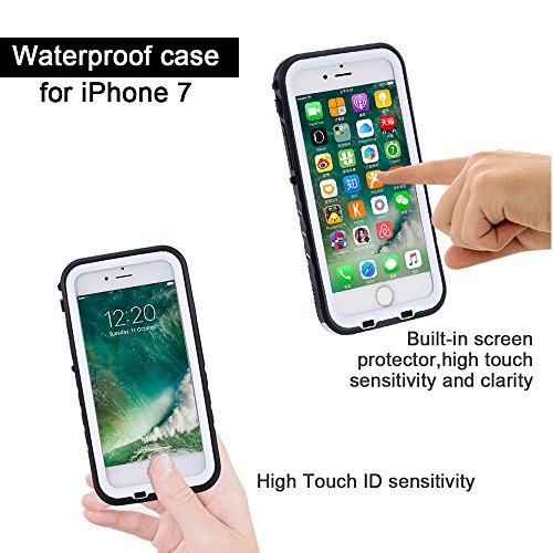 FLOVEME Funda Impermeable para iPhone 7 Plus Certificado IP68 Resistente al Polvo  Lluvia  Nieve y Aceite  Ideal para Esquiar  Nadar  Pescar  Lavar y Cocinar - Blanco