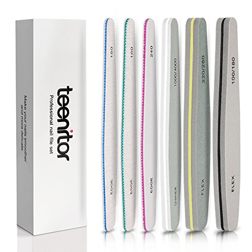 Nail File, Teenitor Gel Nail File Set Professional Nail Buffer File Block Natural Manicure File Nail Polisher Washable Double Sided Emery Boards Grit 100/150/180/220/240/280/1000/4000 Buffer