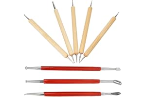 KIMISS Strumento per la lavorazione della pelle, penna a doppia punta e set di cucchiai - Kit di intaglio da 8 pezzi per la lavorazione della pelle e dell'argilla argentata PMC