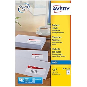 Avery Self Adhesive Address Mailing Labels, Inkjet Printers, 14 Labels per A4 Sheet, 350 labels ...