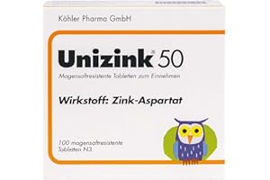 Unizink 50 magensaftresisitente Tabletten, effektive Zinkversorgung für ein starkes Immunsystem, gesunde Haut, Haare und Nägel sowie zur Vorbeugung von Erkältungen und Müdigkeit, 100 St
