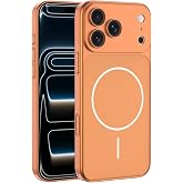 iPhone ile uyumlu 16 Pro Max İphone 17 Pro Max G&ouml;r&uuml;n&uuml;ml&uuml; Kılıf Kablosuz Şarj &Ouml;zellikli Kamera Korumalı Spark Kapak Turuncu