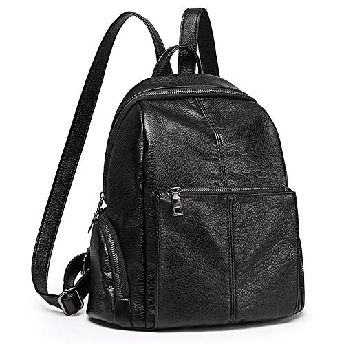 Preisvergleich Produktbild ALTINOVO Damen PU Leder Casual Rucksack, Schüler Schultasche für Mädchen diebstahlsicher, schwarz