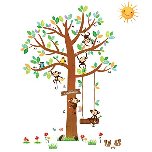 Decowall DM-1401 5 Kleine Affen Baum Wandsticker Wandaufkleber Wandtattoo Kinderzimmer - 4
