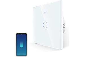 JIMEIDA Smart Light Switch Compatible with Alexa, Google Home, 2.4GHz Wi-Fi Timer Light Switch with White Modern Crystal Glass, No Neutral Wire Required, No Hub Required- 240V, 1000W/1 Gang,1 Gang