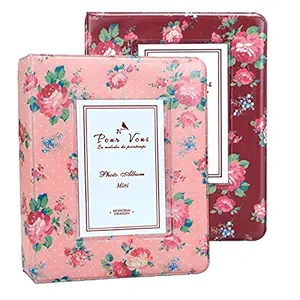 WarmHut Instax Album Set, Bundles Set of 2 Vintage Flower Floral Mini Photo Album, for Fuji Fujifilm Instax Mini 8 7s 25 50s 90 Polaroid, 3-inch Business Credit Name Card Holder with 64Pockets Slots