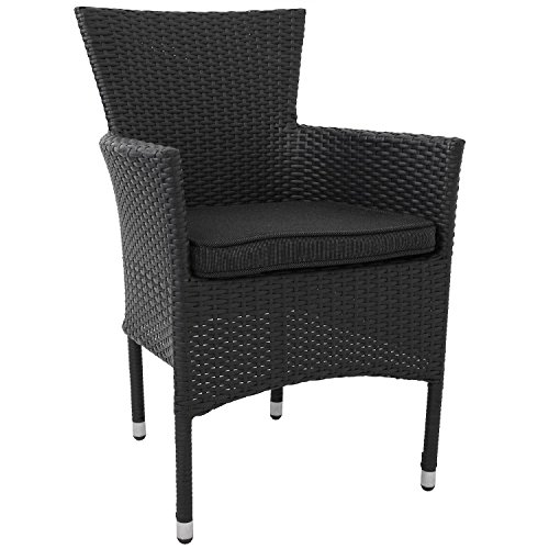 3tlg. Balkonmöbel Set Gartentisch Vollkunststoff Rattan-Optik 79x79cm + Poly Rattan Gartensessel Stapelstuhl Gartenstuhl Rattanstuhl Rattansessel stapelbar + Kissen Sitzgarnitur Sitzgruppe Gartenmöbel Gartengarnitur Terrassenmöbel