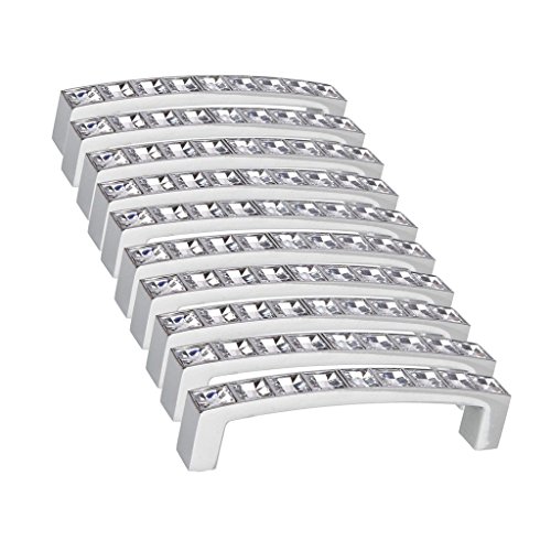 Preisvergleich Produktbild REFURBISHHOUSE 10 Stuecke Kristall Stangengriff Moebelgriff Schrankgriff Schubladengriff Kueche Schrank Schublade Schranktuer Stossgriff Tuer Griffe Lochabstaende Silber 128mm