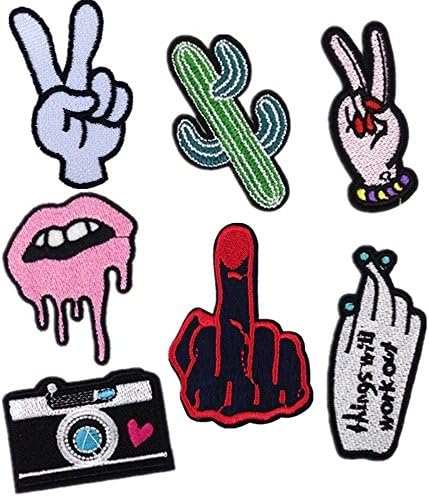 Meatilk 7pcs Camera gestures DIY Embroidered Iron Sewing on Applique Patches