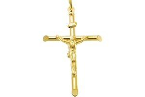 Alexander Castle Large Solid 9ct Gold Crucifix Necklace Pendant for Women & Men - Cross Charm with Jewellery Gift Box - PENDANT ONLY - 42mm x 28mm