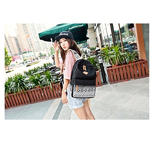 Canvas Rucksack Maedchen Schulrucksack Fashion Ethnischen Stil Blumendruck - 3