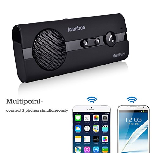 [2 Year Warranty] Avantree MULTIPOINT Bluetooth V4.0 Handsfree Visor Car Kit, Support GPS, Music, In Car Speakerphone for iPhone, Samsung Smartphones