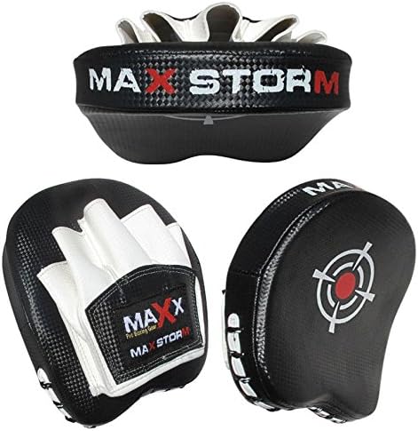 Max Aero Gel Padded curved Smartie Focus Pads,Hook and Jab Strike Mitts (Blk.white) Pads & gloves