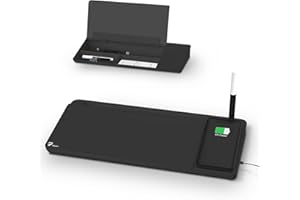 TOWON Desktop Glass Whiteboard with Wireless Charger Station, White Board Organizer for Desk Charger, Desk Whiteboard with Storage and Device Charging, Deskboard Buddy with Charger, Black, 34 x 17 CM