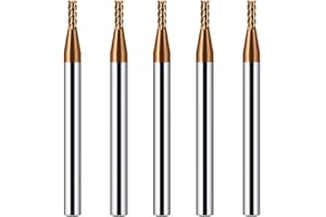 CREEYA 5PCS Fresa in metallo duro 2mm, 4 flauto CNC Fresa, HRC55, oro Rivestimento in TiSiN, frese cnc 2mm per Acciaio Metallo legno Acrylique Plastique (2mm)
