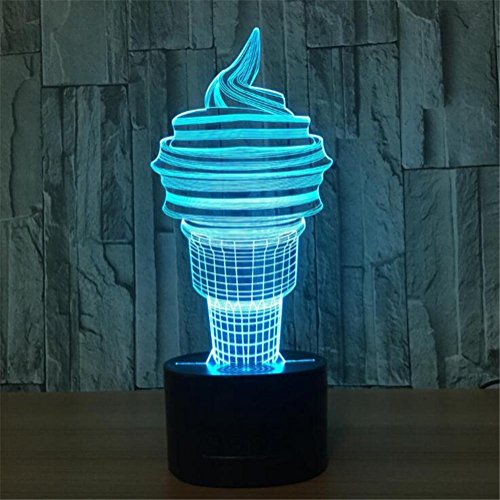 Atmko®3D Night Light Visualization Glow 7 Color Change USB Touch Button And Intelligent Remote Control Desk Table Lighting Nice Gift Home Office Decorations Toys(Ice Cream)