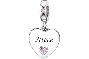 KunBead Pink Heart Love Family Birthday Dangle Charms Compatible with Pandora Charm Bracelet for Auntie Friend Sister Mum Daughter Nana Granddaughter Wife Niece Grandson