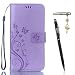 Produktbild Samsung Galaxy C7 Hülle, Samsung Galaxy C7 Pro Schutzhülle, Alfort 3 in 1 Lederhülle Fashion Design Premium PU Leder Hohe Qualität Tasche Case Cover Kasten Abdeckung Wallet für Samsung Galaxy C7 C7000 / Samsung Galaxy C7 Pro 5.7" Smartphone Funktion Standfunktion Unterstützte Telefone und Magnetverschluss mit Schmetterling ( Helles Lila ) + Alfort Schwarz Stylus Pen + Netter Staub Stecker