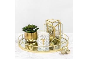 DEENZ Round Gold Mirrored Decorative Tray Deep Metal Serving Platter Circular Framed Storage Dish Table Decoration Candle Holder Geometric Shape Counter Top Perfume & Makeup Organiser 37.5 X 4.5 Cm