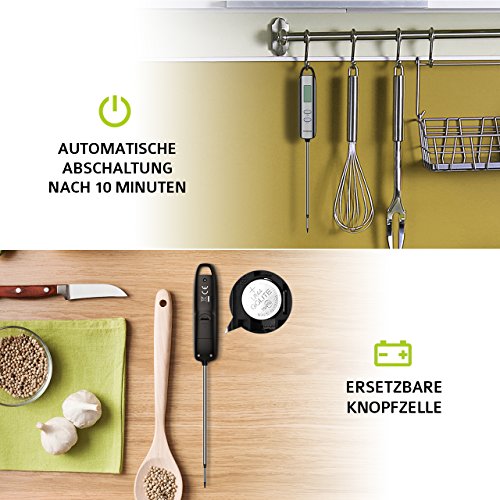 TopElek Fleischthermometer Digital Cooking Thermometer, Super lange Probe, mit 5 Sekunden Instant Read-out für Küche, Grill, BBQ, Essen, Steak, Türkei, Süßigkeiten, Milch, Bad Wasser - 5
