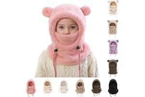 Générique Bonnet Enfant Hiver Chaud Laine Epais Ski Cagoule Unisexe Garcon Fille 3-10 Ans Modo Mignon Protection d'oreilles Écharpe Chapeaux Cape Bobs Ajustable