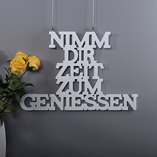 DEKO SCHRIFTZUG "NIMM DIR ZEIT ZUM GENIESSEN" Wanddekoration aus Holz 40 cm weiß-grau