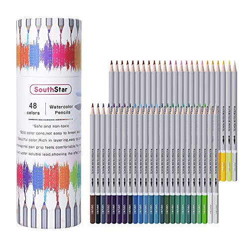 SouthStar - Juego de lápices de acuarela, 48 colores vibrantes para libros de colorear para adultos, lápices de colores para principiantes adultos, regalo para suministros escolares de niños