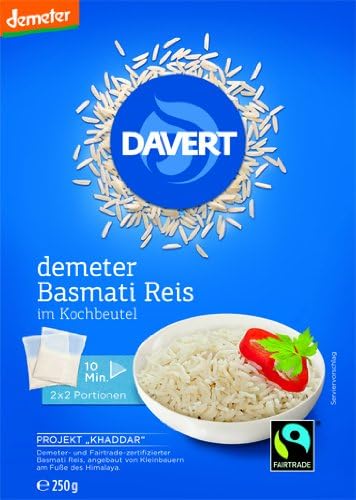 DAVERT Basmati Rice in Cooking Bags (Pack of 6 x 250 g – Organic