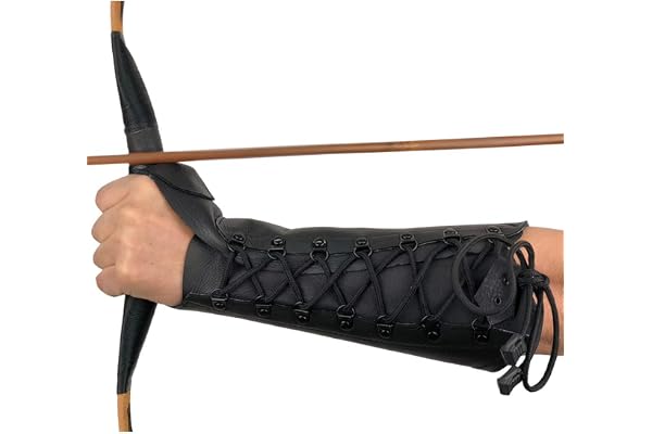 ongbowmaker Noir Protège-Bras de Tir à l’Arc Réglable en Cuir de Vache Antique Protège-Poignet 31cm Bracelet pour Adulte et Jeune