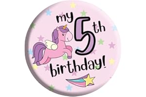 LIMALIMA Birthday Unicorn Badge 5th Birthday 5 Today For Girls In Pink