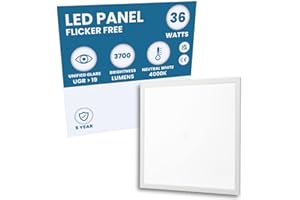 LIGHTHUB 600x600 LED Square Ceiling Panel Light Recessed 36W TP(b) Flicker Free Flat Tile, 4000K Neutral White - 5 Year Guarantee… (Standard)
