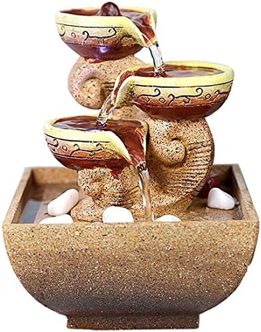 Indoor Water Feature Fountain Handmade Ceramic Tabletop Water Fountain with LED Lights Easy Installation Home Decor Garden Ornaments Feng Shui Ornaments Ideal Christmas Gift for Men Women (B,220v)