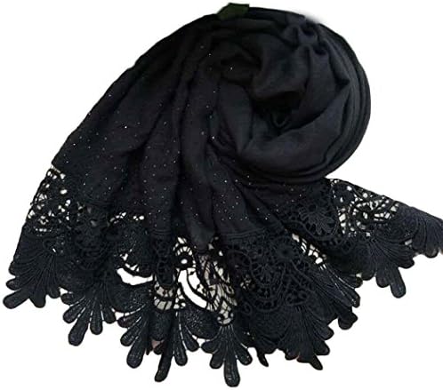 Women Long Scarf Lady Cotton Headscarf Lace Warp Shawl Black