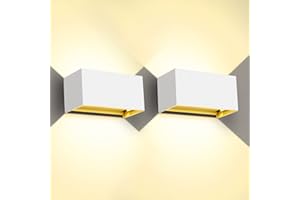 Kingwen 2 piezas Apliques Pared Exterior/Interior 3000K 20W Lampara Exterior Pared LED Luz Exterior Pared Rectangular Blanco Apliques Pared Exterior Ángulo de haz Regulable Lámpara Pared Interior IP65