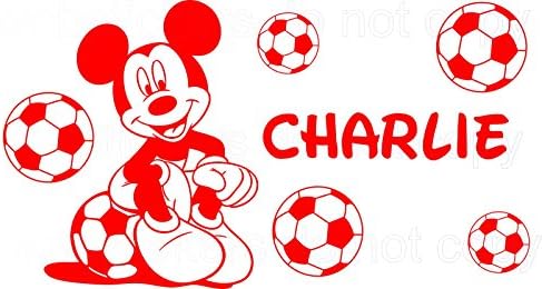 Boys Personalised Mickey Mouse with Footballs Wall decal Sticker