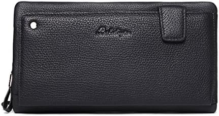 Real Leather Clutch Bags for Men Business Checkbook Handbag Credit Card Holder Ipad Large Zip Wristlet Purse Black
