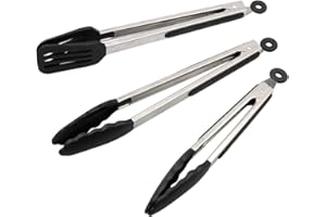 ALIMAT PLUS Kitchen Tongs 9”+12”, Cooking Tongs with Stainless Steel, Silicone Tongs for Serving, Nonstick Food Tongs Set of 3…