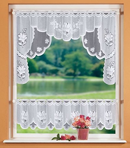 Scheibengardinen-Set mit Blumenmuster weiß