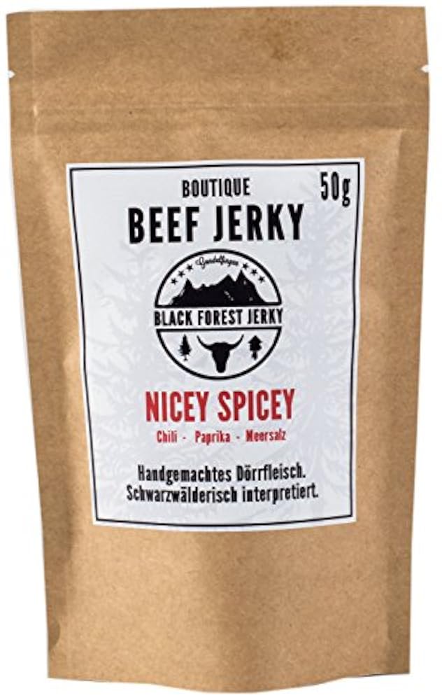 Black Forest Beef Jerky - Nicey Spicey (3x50g), Handgemacht, Premium Trockenfleisch, Deutsches Weiderind