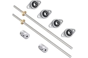 iYueMps 2 Sets 500mm 8mm T8 Lead Screw Set,Stainless Steel Threaded Lead Screw Rod Nut Coupling Horizontal Bearing Mount Set for 3D Printer